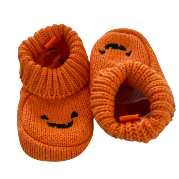 Orange Jack-o-lantern Pumkin Children's 0-3M Slippers - Picture 2 of 3